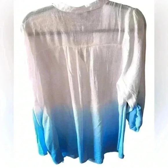 Zac and Rachel woman 0 X‎ blue and white ombré gauze top pintuck details.VGUC - Picture 2 of 10